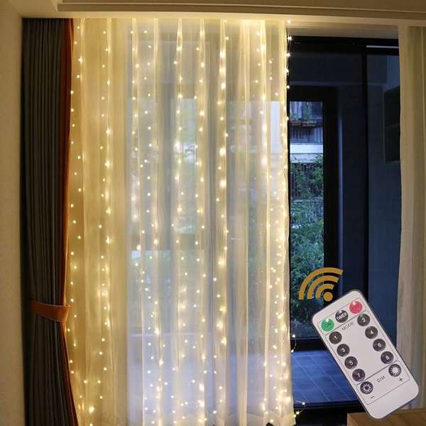 Aerbes AB-CL01-1-Warm White 3x2M Copper Wire Fairy Curtain Light With Remote Control
