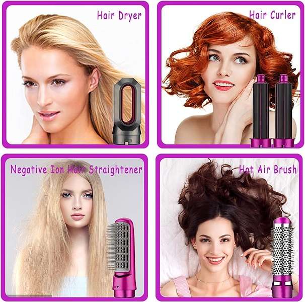 5 In 1 Hair Styler With Hot Air Brush, Air Curler, Hair Dryer, Straighteners, Wrapper
