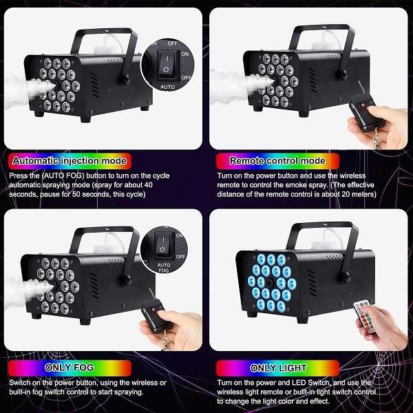 PM-183 LED 600w Smoke Fogger With 18 LED Stage, And Two Remote Control
