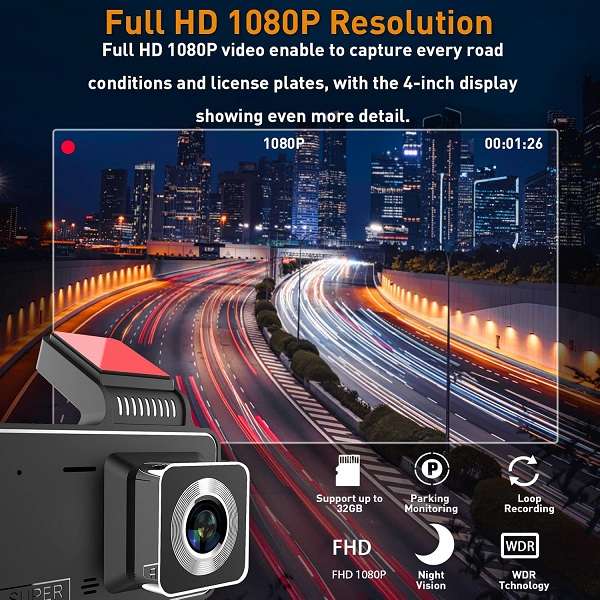A4P 4" Screen Wifi Dashboard Camera