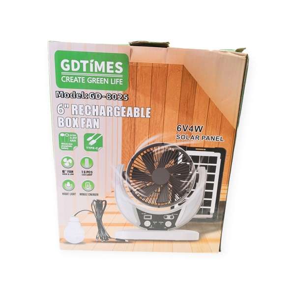GDTimes GD-8025 6" Solar Powered Fan With LED Lamp