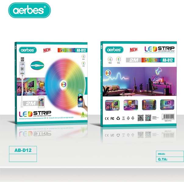 Aerbes AB-D12 2M USB Low Voltage Bluetooth LED RGB Strip Light 5V