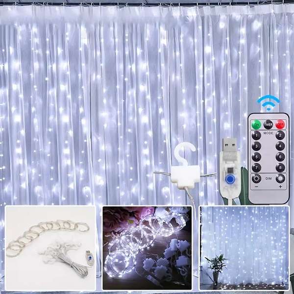 Aerbes AB-CL01-1-White 3x2M Copper Wire Fairy Curtain Light With Remote Control