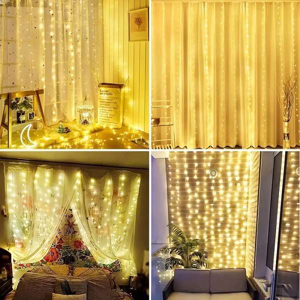 Aerbes AB-CL01-1-Warm White 3x2M Copper Wire Fairy Curtain Light With Remote Control