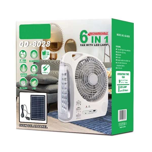 GDTimes GD-8028 6 in 1 Solar Powered 5800mah 6W Fan