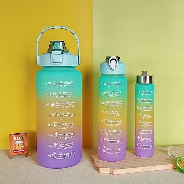 ZYF-0055 Set Of 3 Motivational Ombre Water Bottles 300ml/900ml/2000ml