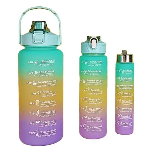 ZYF-0055 Set Of 3 Motivational Ombre Water Bottles 300ml/900ml/2000ml