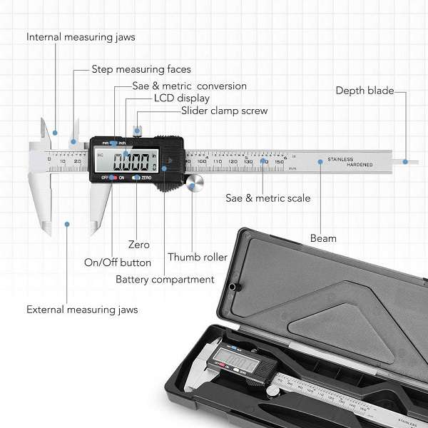 JG20375459 Digital Vernier Caliper LCD Display With Extra Battery