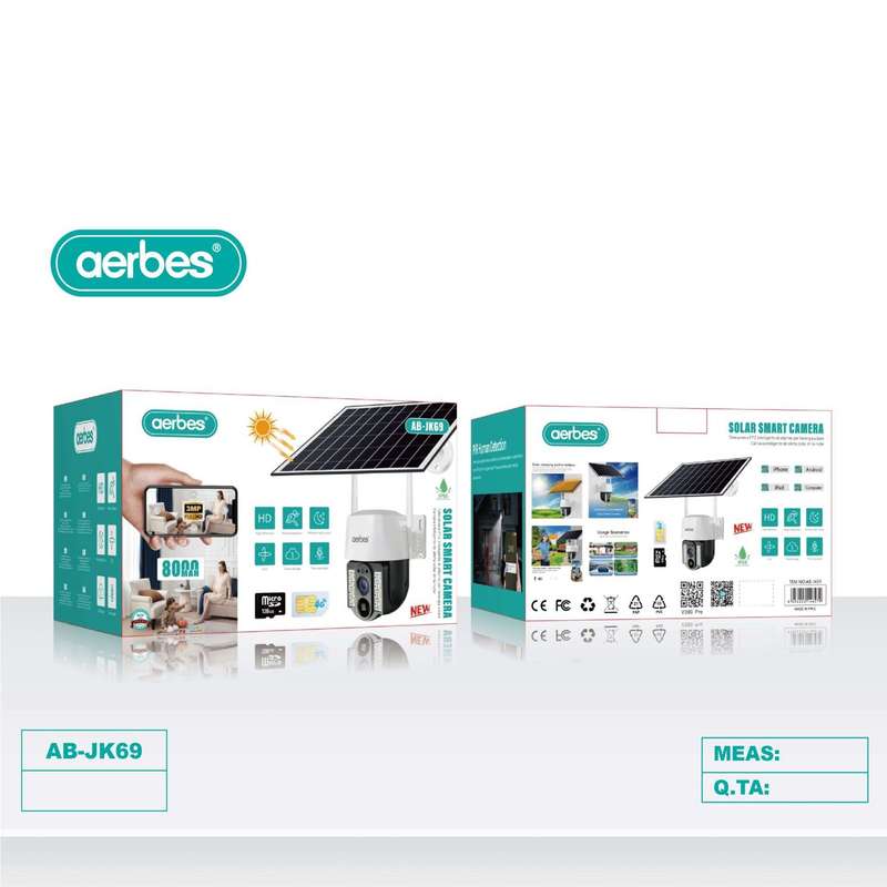 Aerbes AB-JK69-G 4G 3MP Dual-Light Solar Camera PIR, 2-Way Audio, 8000mAh Battery V380 Pro