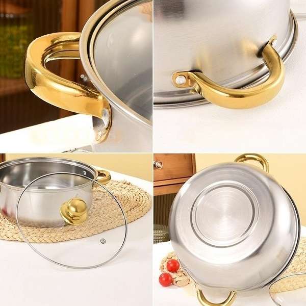10 Piece Stainless Steel Pot Set With Gold Handle