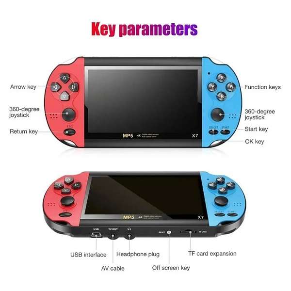 XF00008 4.3inch Screen Handheld MP5 X7 Retro Game Console