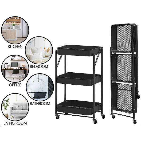 JG20375386 3-Tier Organising Foldable Trolley Shelf