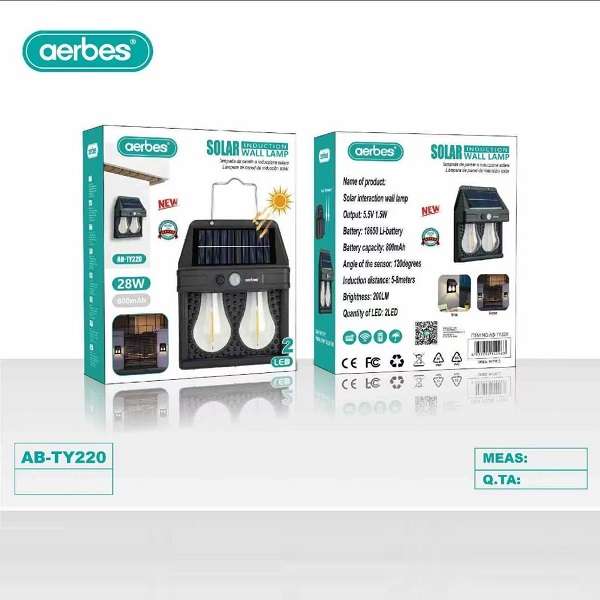 Aerbes AB-TY220 Solar Powered Sensor Wall 28W LED Light With 2 Bulbs
