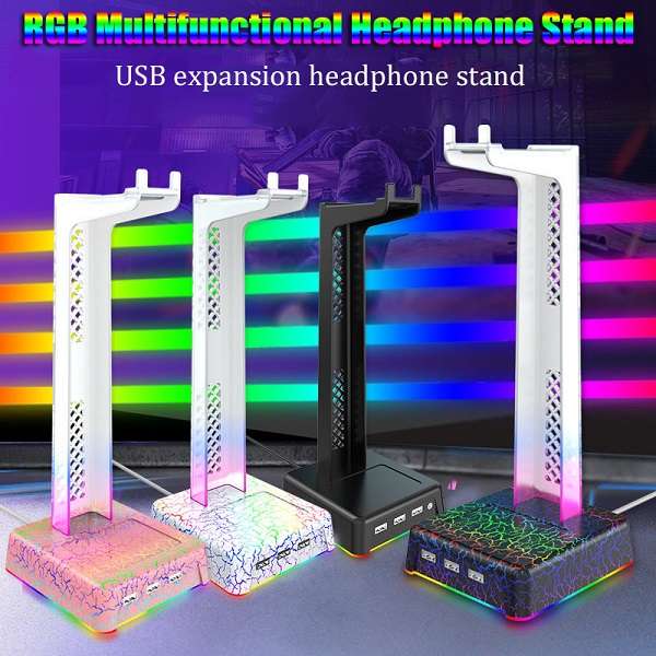 JG20375653 RGB LED Headphone Stand With 3 Port USB Hub Z3