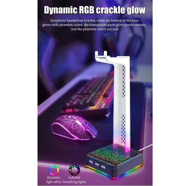 JG20375653 RGB LED Headphone Stand With 3 Port USB Hub Z3