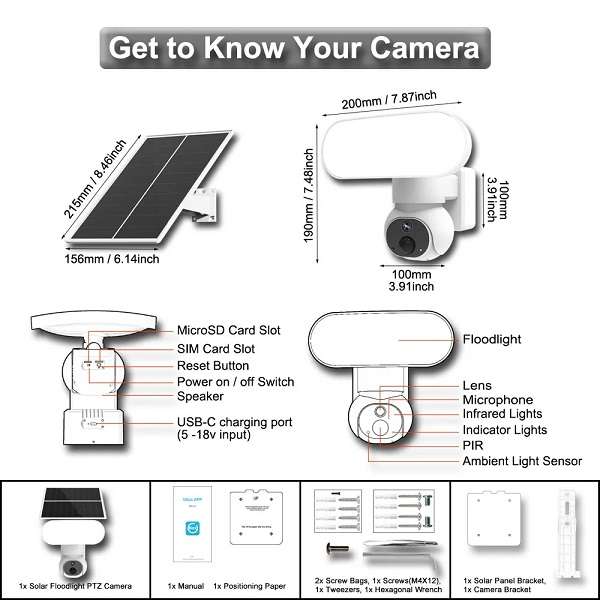 2.4GHz Wifi Solar Powered Camera With Flood Light Ubox App