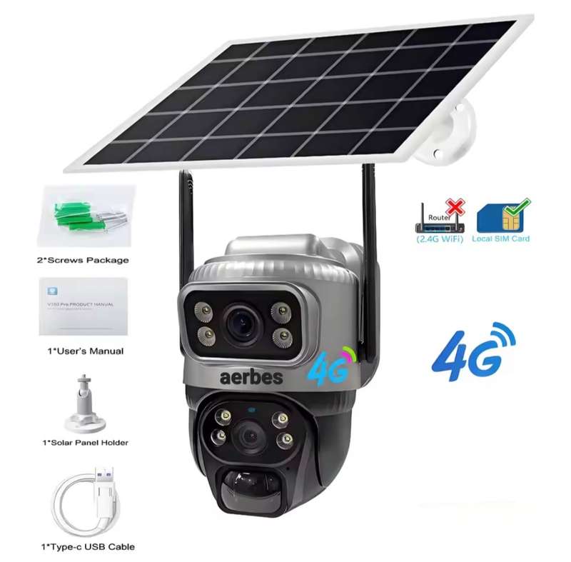 VCS20-4G Solar Powered 4G Camera 350° Video Surveillance Monitor V380 Pro App
