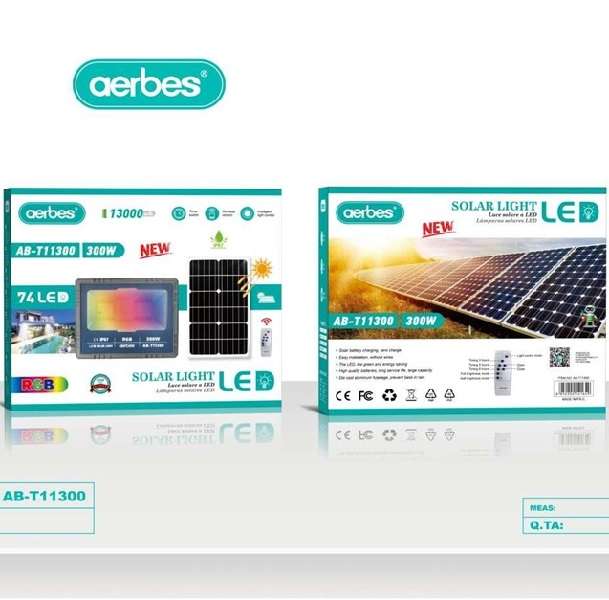 Aerbes AB-T11300 300W 74LED Solar RGB Flood  Light 13000mah Battery With Remote Control