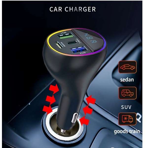 Aerbes AB-CZ29 3 in 1 QC4.0 PD Car Charger 3.1A with Spring Cable PD20/36W