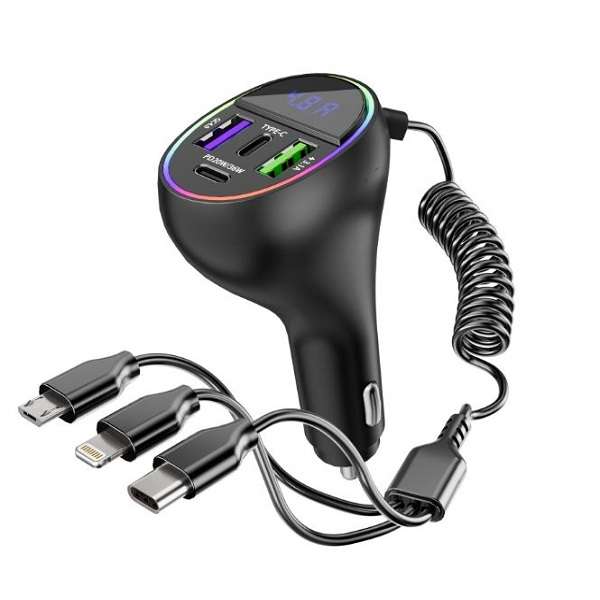 Aerbes AB-CZ29 3 in 1 QC4.0 PD Car Charger 3.1A with Spring Cable PD20/36W