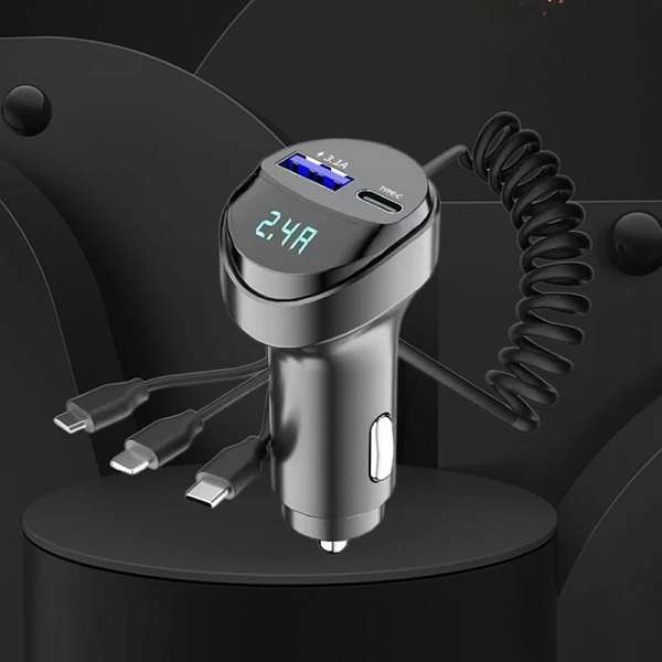 Aerbes AB-CZ28 3 in 1 Fast Charging Car Charger With Spring Cable
