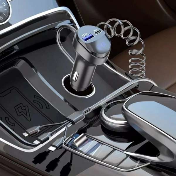 Aerbes AB-CZ28 3 in 1 Fast Charging Car Charger With Spring Cable