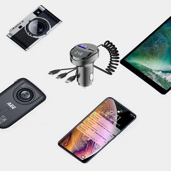 Aerbes AB-CZ28 3 in 1 Fast Charging Car Charger With Spring Cable