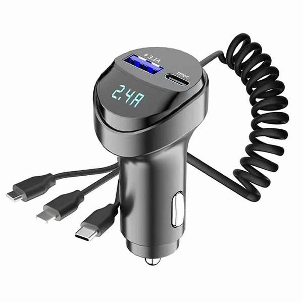 Aerbes AB-CZ28 3 in 1 Fast Charging Car Charger With Spring Cable