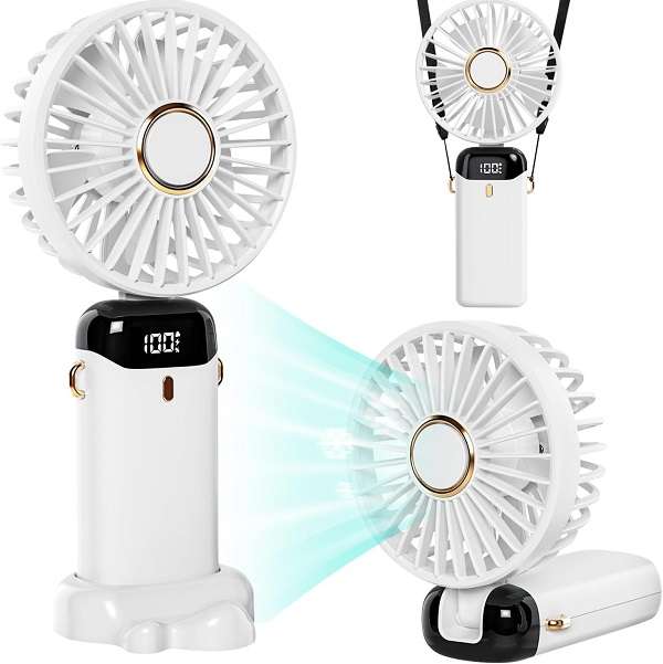 Baihua MY-7459 Rechargeable 5 Speed Fan With Stand And Lanyard To Carry Around The Neck