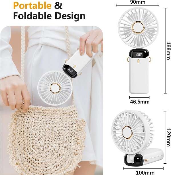 Baihua MY-7459 Rechargeable 5 Speed Fan With Stand And Lanyard To Carry Around The Neck