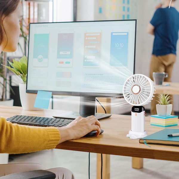 Baihua MY-7459 Rechargeable 5 Speed Fan With Stand And Lanyard To Carry Around The Neck