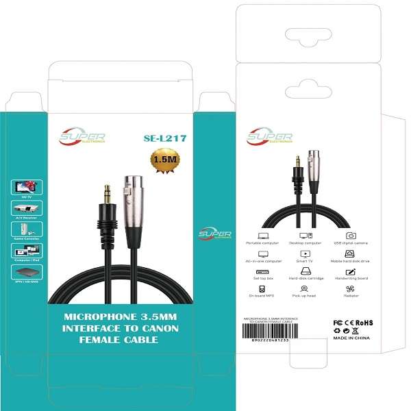 Super Electronics SE-L217 3.5mm Stereo Jack Male To XLR Female Cable Foil+Braided Shielded For Mi...