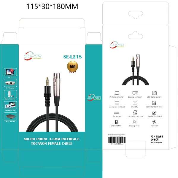 Super Electronics SE-L218 3.5mm Stereo Jack Male To XLR Female Cable Foil+Braided Shielded For Mi...