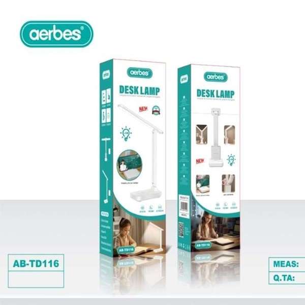 Aerbes AB-TD116 Rechargeable Desk Lamp With 3 Lighting Modes, Phone Holder, Pencil Holder
