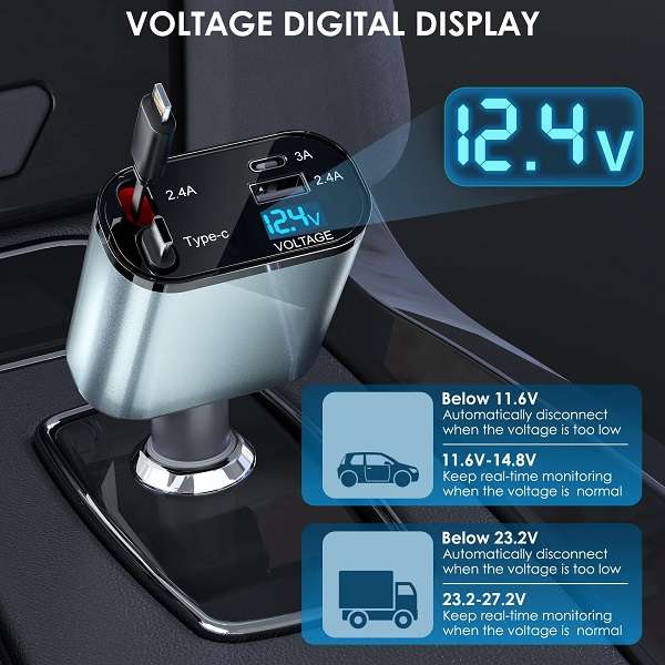 Aerbes AB-CZ35 4 in 1 Car Charger With Retractable Cables 120W