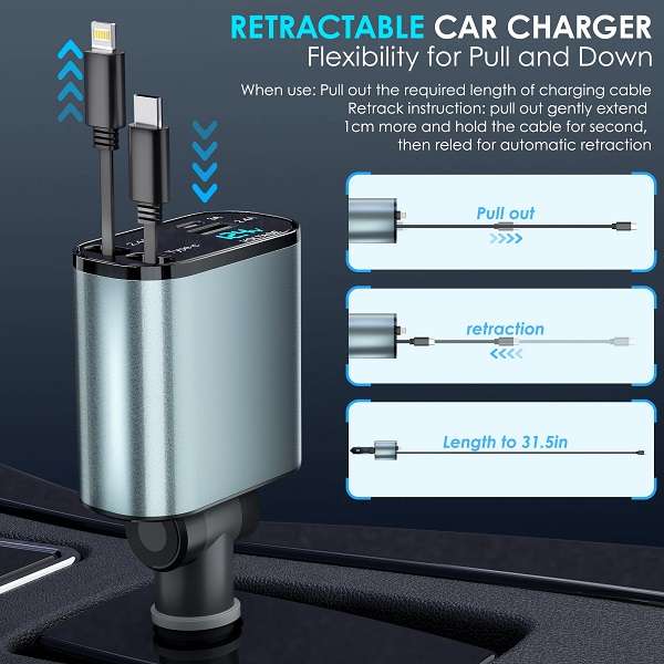 Aerbes AB-CZ35 4 in 1 Car Charger With Retractable Cables 120W