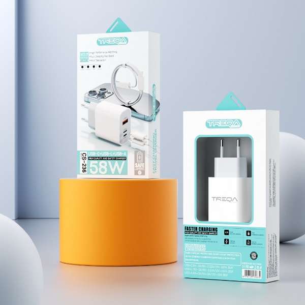Treqa CS-236 58W USB-C +IOS And USB Charger Head With Type C To Lightning Cable