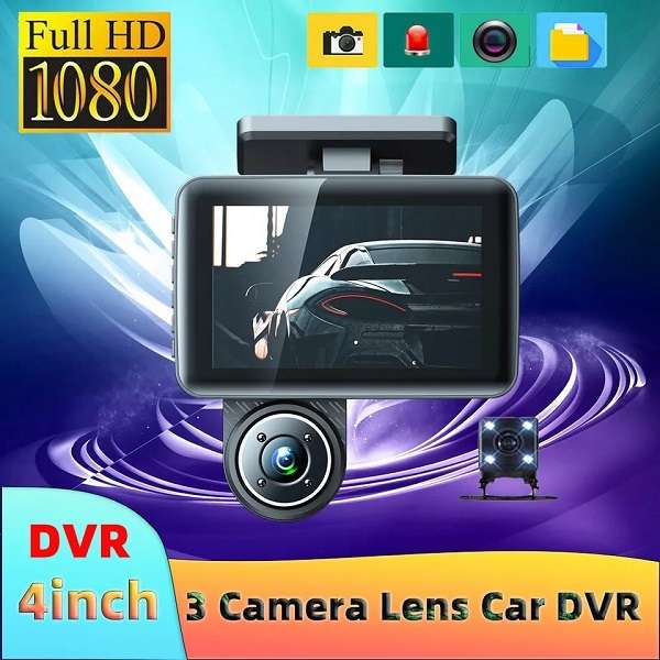 Aerbes AB-QC34 300Mah  3-Camera Lens Car DVR 4" Full HD 1080P Dash Cam With G-Sensor