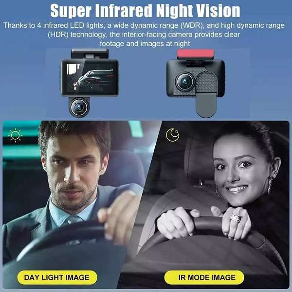 Aerbes AB-QC34 300Mah  3-Camera Lens Car DVR 4" Full HD 1080P Dash Cam With G-Sensor