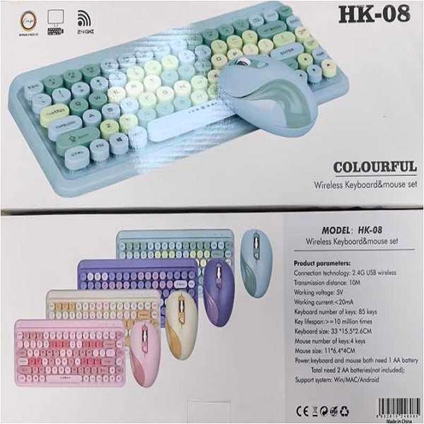 HK-08 Colorful Wireless Keyboard and Mouse Set 2.4GHz Combo