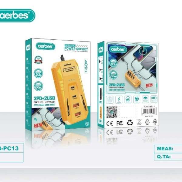 Aerbes AB-PC13 60W 3.1A Power Socket Charger 2PD+2USB Port