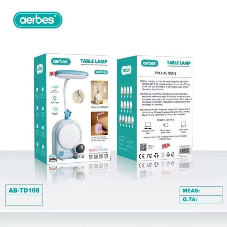 Aerbes AB-TD108 LED Table Lamp Night Light With Adjustable Brightness, Flexible Neck, And Soft Ey...