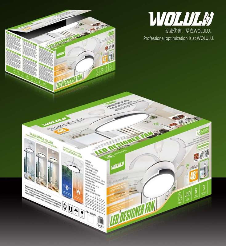 Wolulu AS-51079 48" LED Designer Ceiling Fan Light 72w 3 Adjustable  Light Settings