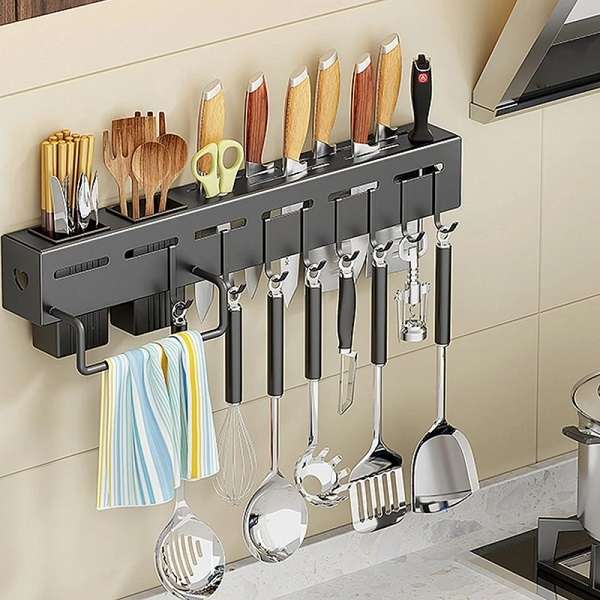 JG20375693 Wall Mounted Multifunctional Kitchen Utensil Holder Rack With 8 Hooks