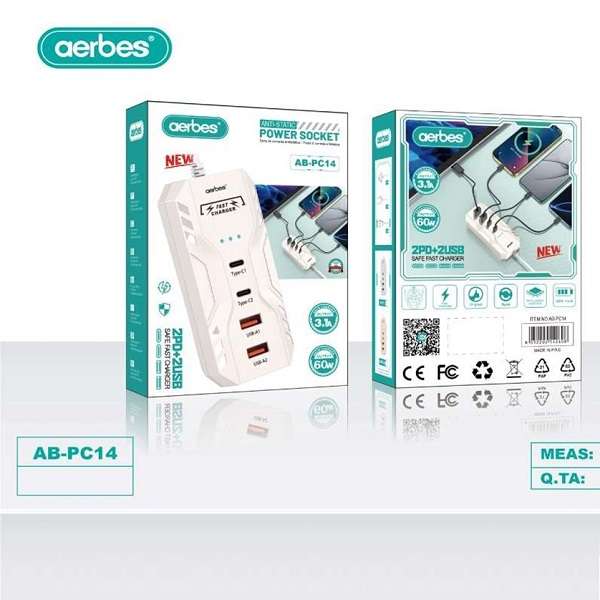 Aerbes AB-PC14 3.1A 60W Power Socket Charger 2PD+2USB
