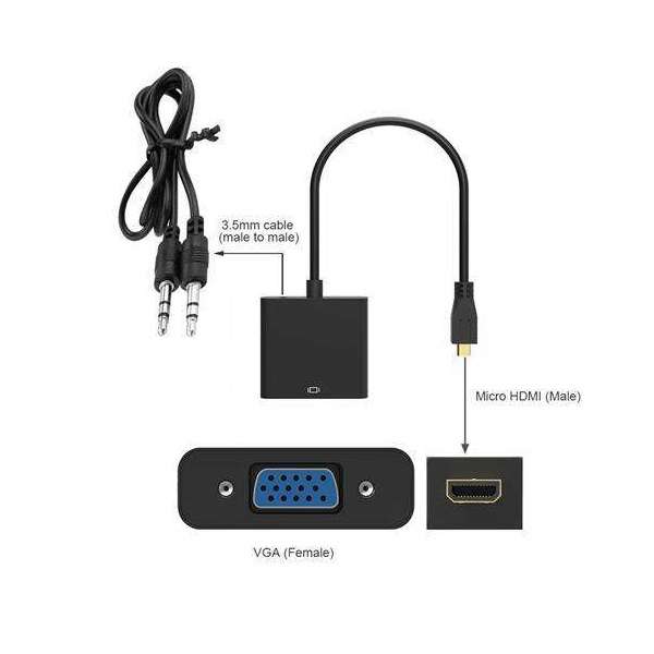 Micro HDMI To VGA Adapter Cable 1080P Video Converter With Jack USB Power Cable