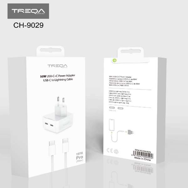 TREQA 50W CH-9029 Type-C to Type-C Power Adapter and Lightning Cable