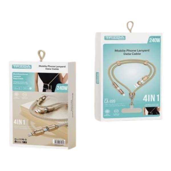 Treqa CA-899 240W 4 in 1 Phone Lanyard Data Cable