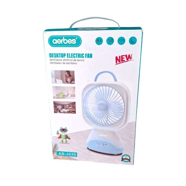 Aerbes AB-J436 Rechargeable Desktop 4-Speed Fan With LED Base
