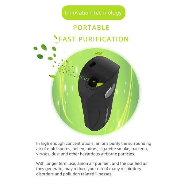 F02 Mini Wearable Anion Air Purifier Portable For Car, Home, Office And Travel
